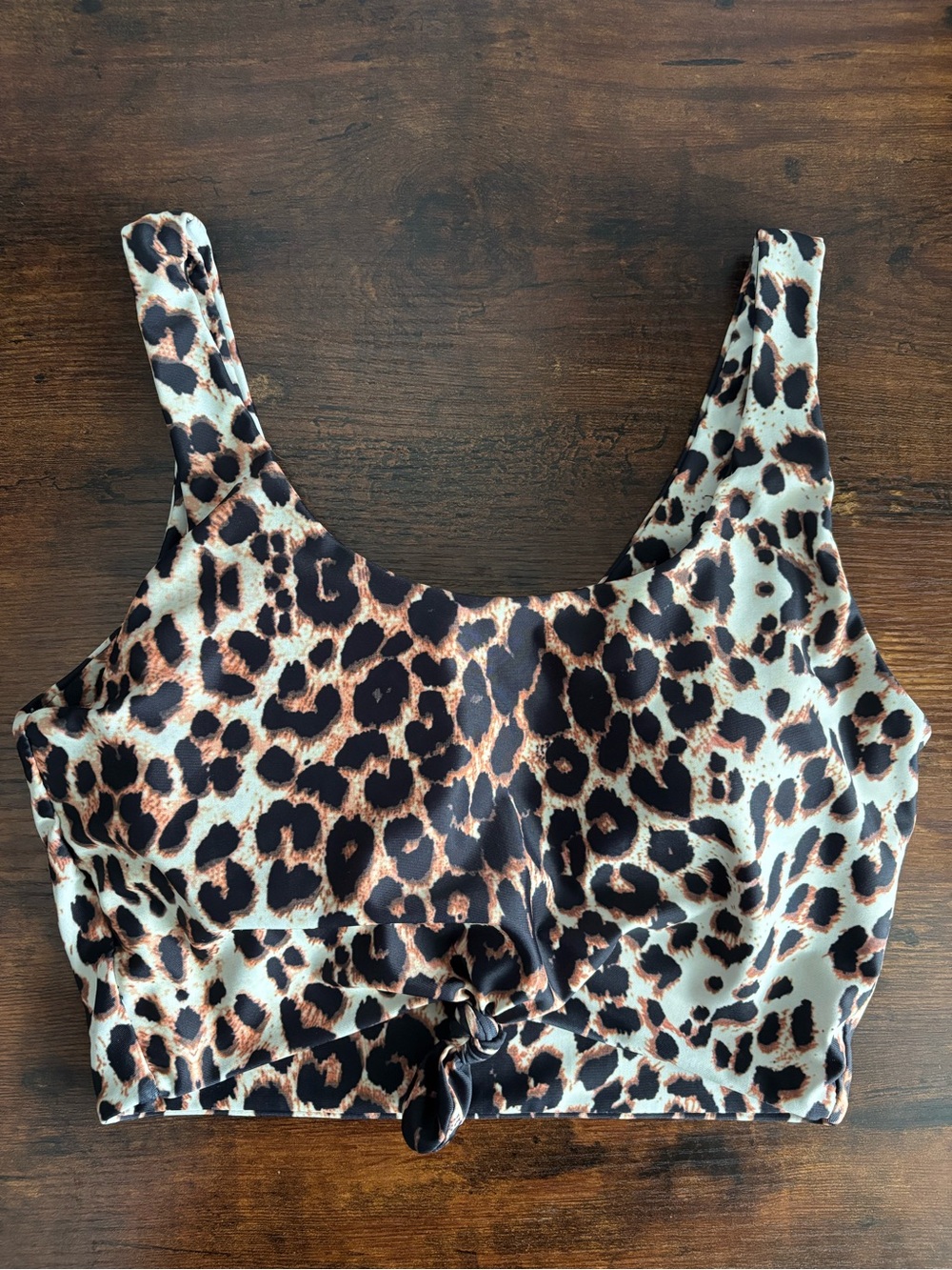 Leopard Print Bikini Top Tie Front Swimsuit Top Animal Print Strappy Size S
